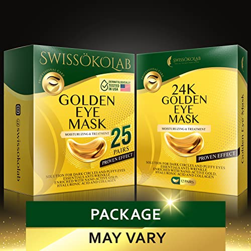 Swissökolab Under Eye Patches For Puffy Eyes 24K Gold Eye Mask For Dark Circles And Puffiness Collagen Eye Gel Pads Moisturizing & Reducing Wrinkles Anti-Aging Hyaluronic Acid (Package May Vary) #TOP7