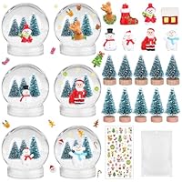 8 Set Christmas DIY Snow Globe Kit Including 8 Clear Globe 16 Mini Xmas Trees 8 Christmas Snowman Ornaments 1 Xmas Sticker with Artificial Snow Display for Crafts Winter Home Decoration