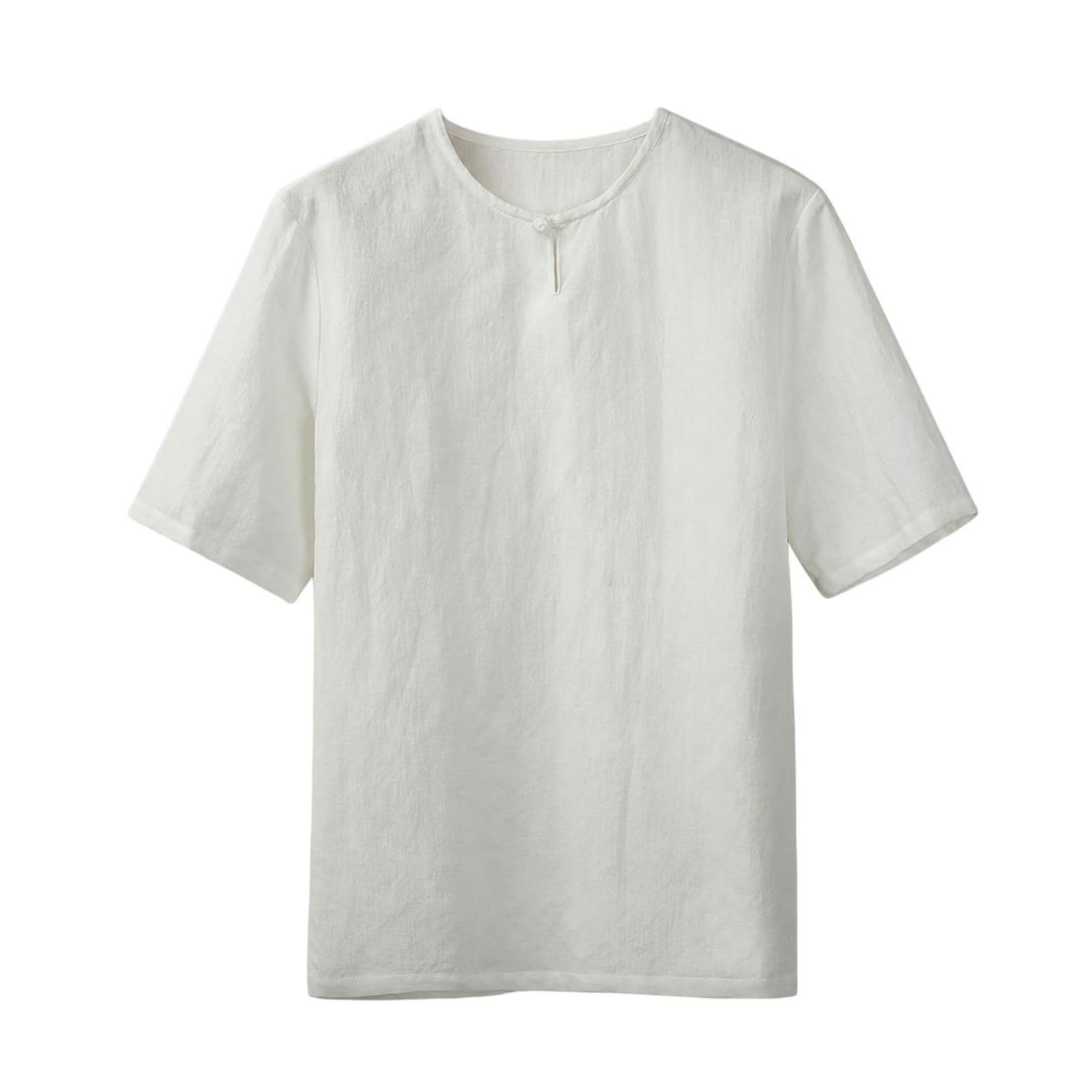 Camiseta de manga corta para hombre, estilo chino, cuello redondo, mezcla de lino y algodón, ajuste holgado, para vacaciones, uso diario e informal