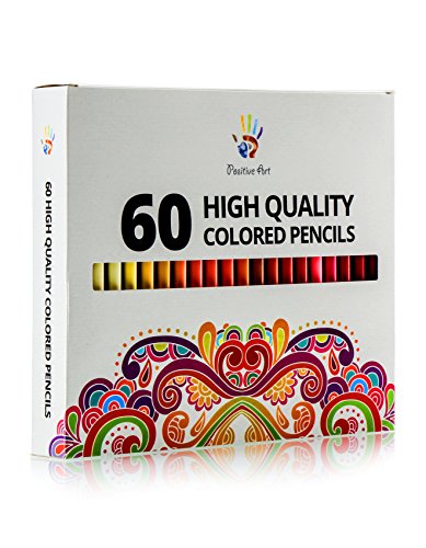 Positive Art Colored Pencils—60 Unique Colors Premium Pre-sharpened—Perfect for adult coloring books,Drawing, Sketching