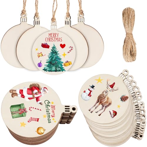 HOLDLEAF 35 Stück Weihnachtskugeln Holz Ø7cm mit Loch, inkl....