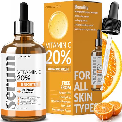 artnaturals Anti-Aging Vitamin C Serum - (1 Fl Oz / 30ml) - with Hyaluronic Acid and Vit E - Wrinkle Repairs Dark Circles, Fades Age Spots and Sun Damage - Enhanced 20% Vitamin C