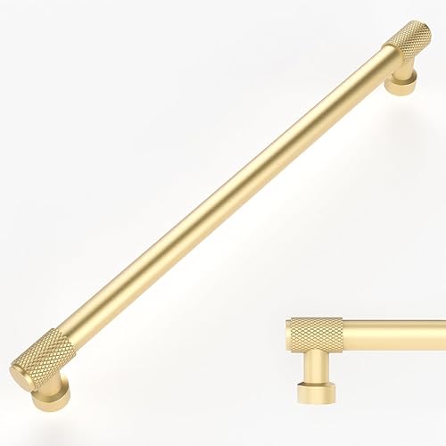 Miniatura 1 de Amerdeco ZH0034 - Paquete de 10 tiradores de gabinete moleteados de oro cepillado de 10 pulgadas (10.000 in) con agujero central, manijas doradas