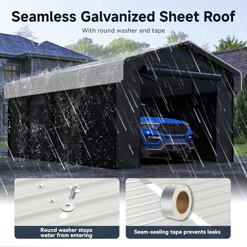 Image of 12x20FT Heavy Duty Metal Carport, Outdoor Carport with Galvanized Steel Frame and Roof, Multi-Use Car Garage Shelter with Removable Sidewalls, Enclosed for Cars, Pickup, Tractors, Tools, Cream White