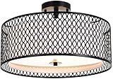 17' Semi Flush Mount Ceiling Light Fixture, Modern 3-Light Durm Close to Ceiling Lighting with Black...