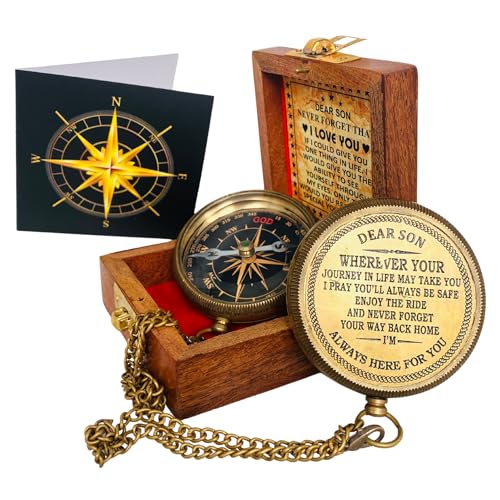 Gift for Son from Mom Dad | Engraved Compass 2 - Father to Son Gifts Mom to Son Gifts for Graduation Birthday Baptism Confirmation Communion (Dear Son - Black Edition)