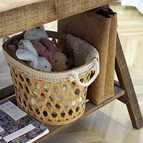 Cestas de Almacenamiento, Cesta de Almacenamiento portátil Tejida de Madera Organizador de Cocina Cesta de Pan de Fruta de Picnic Decoración de Cesta de Escritorio de mimbre pequeña (Tamaño : L) ( Siz