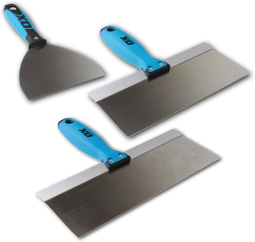 OX Pro 3-Piece Stainless Steel Drywall Taping Plastering Joint Knife Set with Ox Grip Handles - 6" 10" 12"