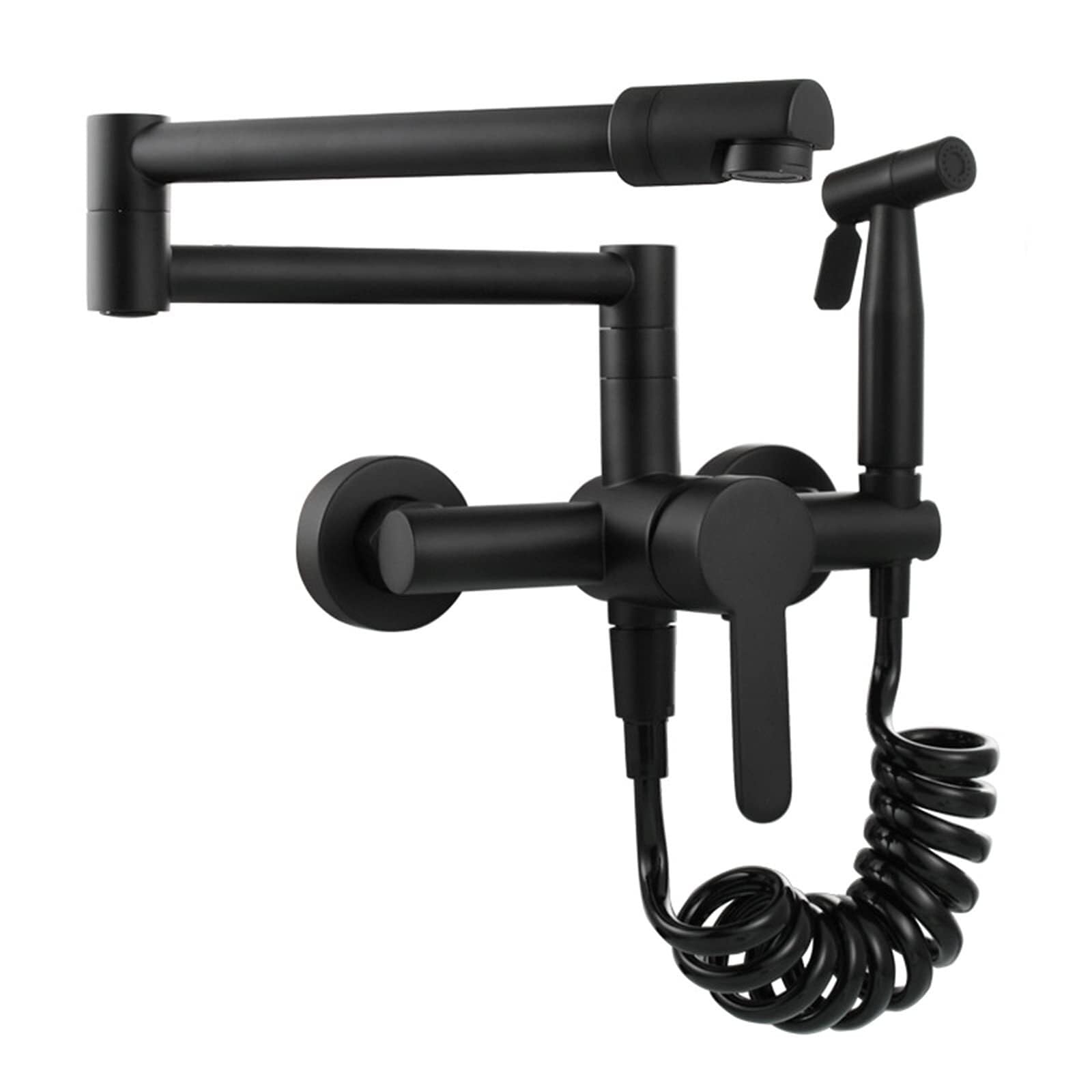 Grifo de pared de latón negro con brazo oscilante doble para fregadero de cocina