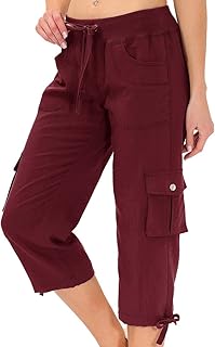 Womens Capris with Pockets Loose Fit Casual Capri Pants Dressy Lightweight Ladies Baggy Cargo Pants for Hiking