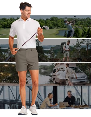 Image of PULI Golf Shorts Men 5 Inch Inseam Stretch Casual Dress Shorts with Pockets Waterproof Lightweight Quick Dry
