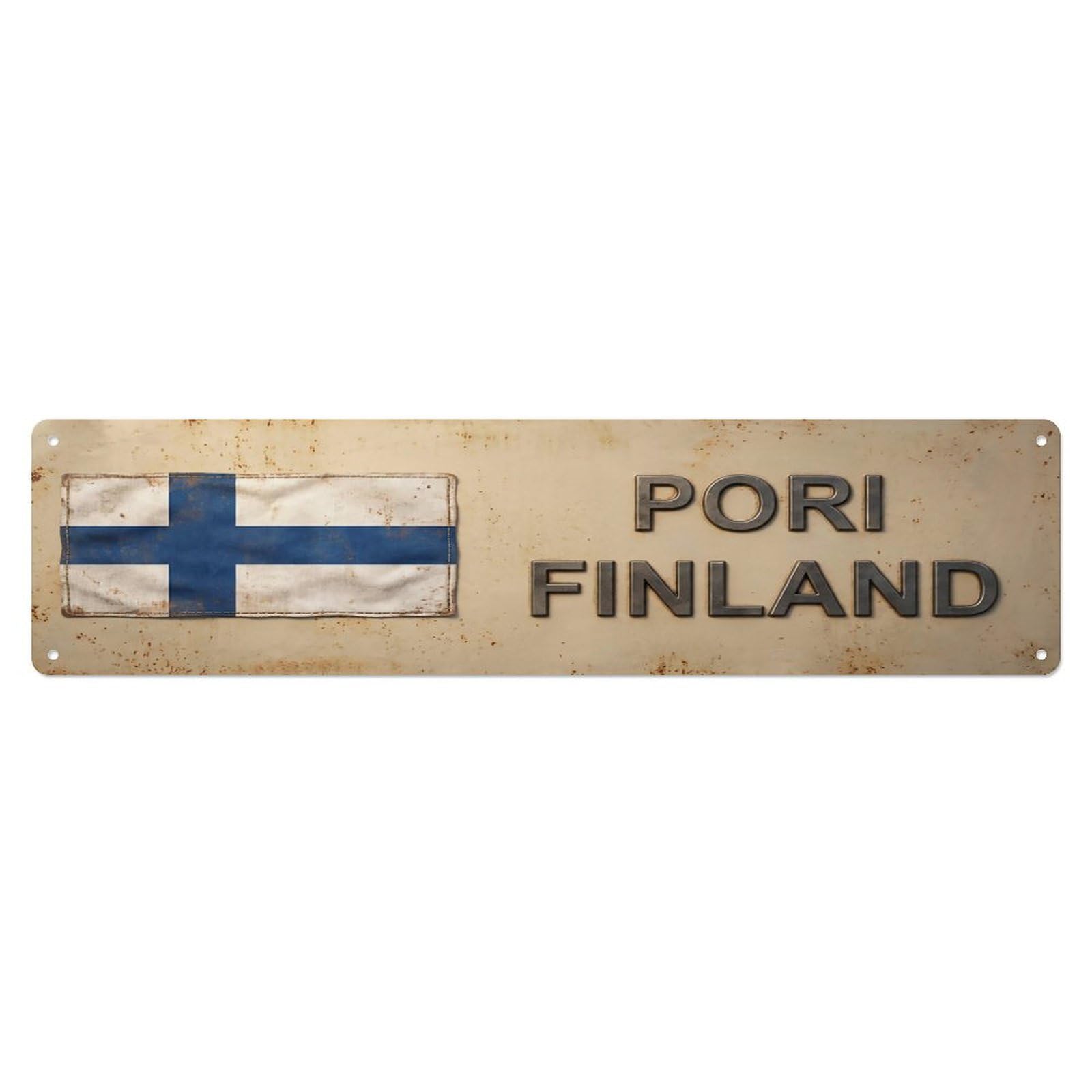 Vintage Pori Finland Flag Decor Rustic Travel Metal Tin Sign