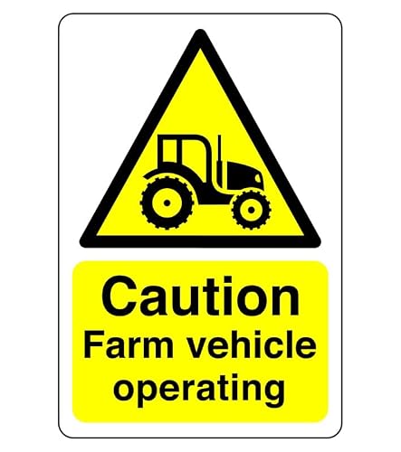 Safety First Display Ltd Yellow/Black Caution Farm Vehicle Operating Sign- 3Mm Aluminum Dibond For Indoor/Outdoor Usage (600Mm X 400Mm) 20M Viewing Distance.