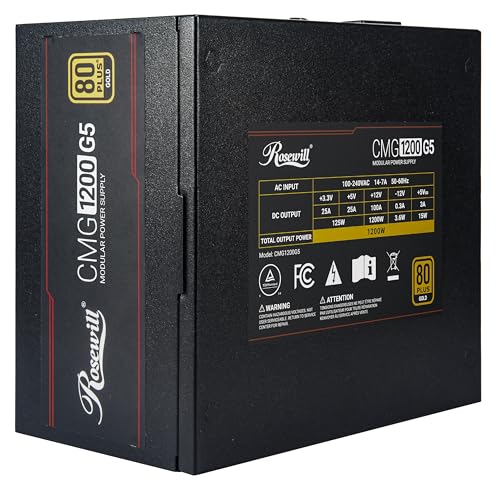 Image of Rosewill CMG5 1200W, ATX 3.0 & 3.1 Compatible, 80+ Gold Full Modular Power Supply, PCIe 5.0 600W 12V-2x6 Connector, 100% Japanese Electrolytic Capacitors, 120mm FDB Fans - CMG1200G5
