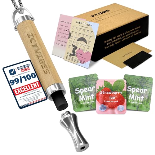 Premium Flavored Wooden Oral Inhaler vaporless Device with 15 Filters Upgraded Herbal Extracts Portable Natural Breathing Support Aroma Free Ideal Gifts for Men & Women Unique Ripple (Light Wood)