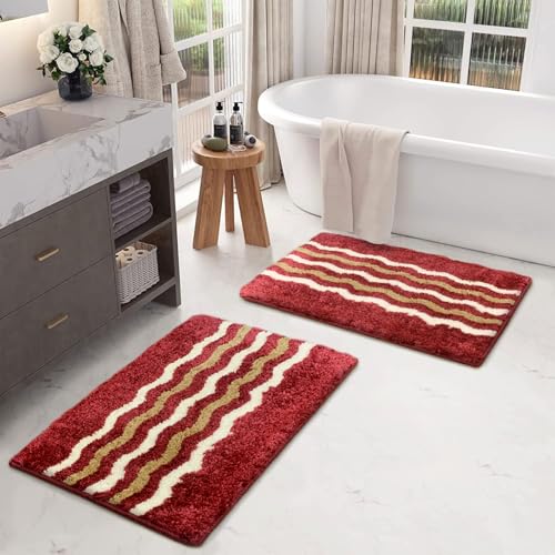 Image of Luxe Home Belgium Bath Mat Super Soft Microfiber 2200 GSM Bathroom Mats Water Soak Anti-Skid Door Mats for Home Combo, Bedroom, Floor Mat 38x58 cm (Cherry) Pack of 2
