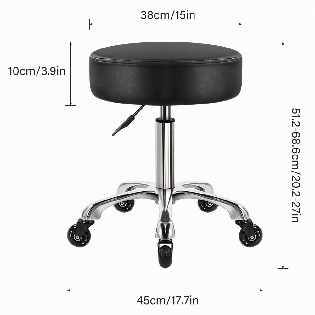 WKWKER Sgabello di bellezza resistente su ruote, girevole, regolabile, in pelle spessa, sedia per cucina, disegno, laboratorio, ufficio, massaggio, nero