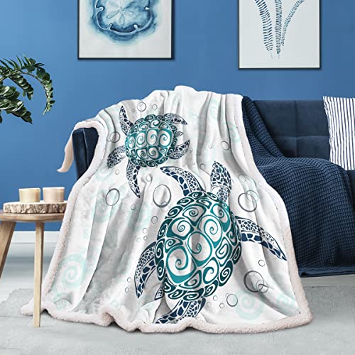 Sleepwish Sea Turtle Fleece Throw Blanket Royal Aqua Blue Abstract Tortoise Blanket Kid Sherpa Blanket Perfect For Couch Sofa Or Bed King(108"X90") #TOP26