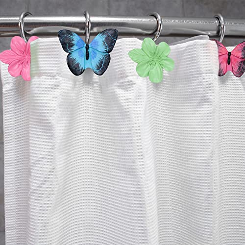 Whaline 12Pcs Spring Shower Curtain Hooks Colorful Flower Butterfly Decorative Resin Curtain Hanger Hooks For Spring Holiday Bathroom Ornament Decoration Supplies, 6 Designs #TOP4