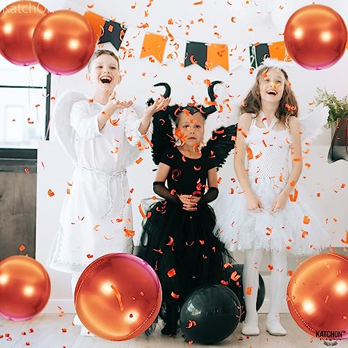 Image of KatchOn, Orange Mylar Balloons - Large 22 Inch, Pack of 6 | Round 4D Orange Foil Balloons, Metallic orange Balloon for Birthday Decoration, Halloween Decorations, Basketball Party Decorations