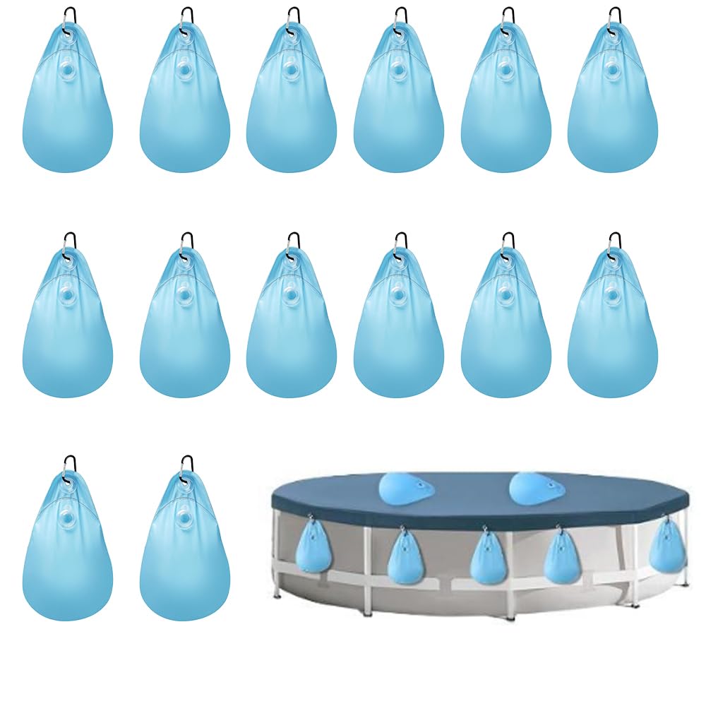 Lot de 14 sacs eau pour piscine, sacs suspendus, poids de bâche d'hiver (35 x 24 cm, bleu)