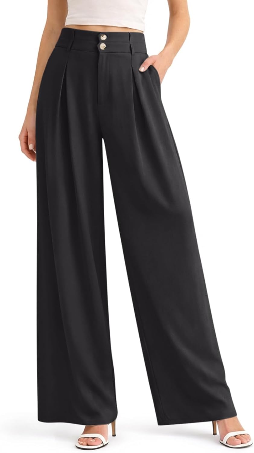 NIMIN Women Wide Leg Pants High Waisted Dress Work Trousers Pleated Button 2026 Business Casual Outfits with Pockets