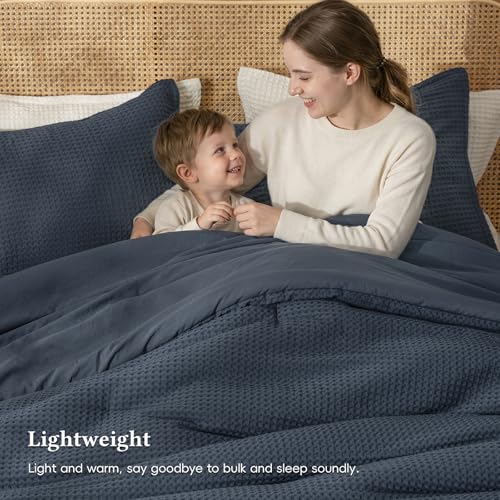 Image of David's Home Textured Summer Waffle Weave Comforter Set, King, Indigo | Cozy Soft Lightweight Breathable Fluffy Durable Hotel Bedding with Pillow Shams for All Season, Luxury Home Decor, Giftable