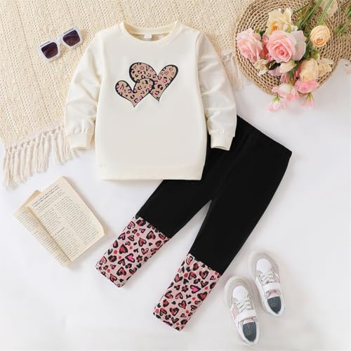Image of OLMRJKD Kids Toddler Girls Clothes Figure Graphic Drop Shoulder Top Pullover Spotted Print Pants Fall Winter Outfit Set