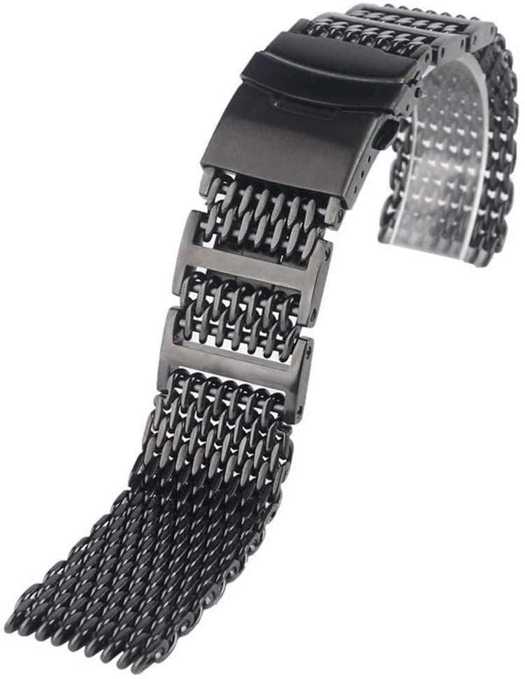 Bracelet de montre 22mm homme noir en maille acier inoxydable luxe