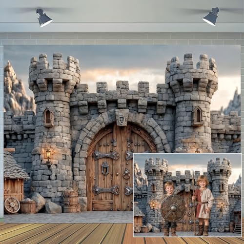 10X8ft Castle Backdrop Medieval Vintage Castle Boys Birthday Party Photography Background Knight Themed Event Decor Photo Booth Supplies Wall Decor Banner