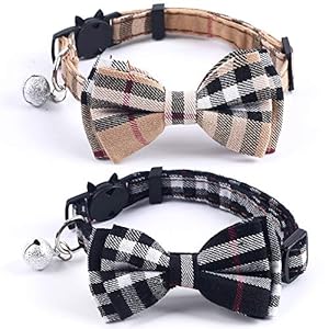 SuperBuddy Cat Collars Breakaway with Cute Bow Bell – 2 Pack Kitten Collar Plaid Cat Collar with Removable Bowtie Cat Collar for Cats Kittens…