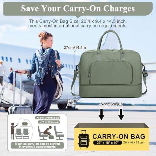 Weekender Bags for Women, Travel Duffel Overnight Carry On Weekend Bag with Shoes Compartment,Olive Green2