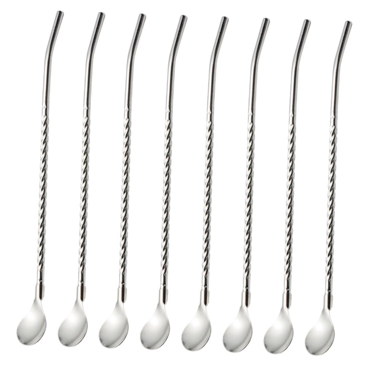 HOLIDYOYO 8pcs 304 Stainless Steel Stirring Spoons for Bar Use Smooth Surface Kitchen Utensils Easy Cleaning Non-Slip Home Tableware