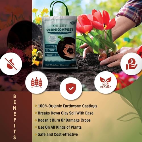 Image of ORILEY Organic 5 Kg Vermicompost 100% Natural Khaad Fertilizer for Plants & Vegetables Nutrient-Rich Cow Dung Based Earthworm Manure Compost Improves Plant Health, Water Retention & Soil Quality