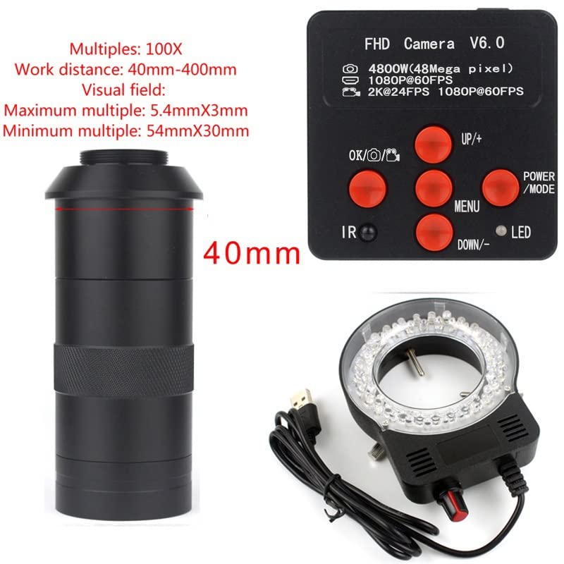 Microscope 2K 48MP HD 1080P HDMI USB Digital Video Microscope Camera 100X 300X C-Mount Lens(100X)