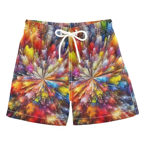 FLildon Coloful Fireworks Explosion Little Boys Swim Trunks with Mesh Lining Quick Dry Beach Board Shorts, 3T