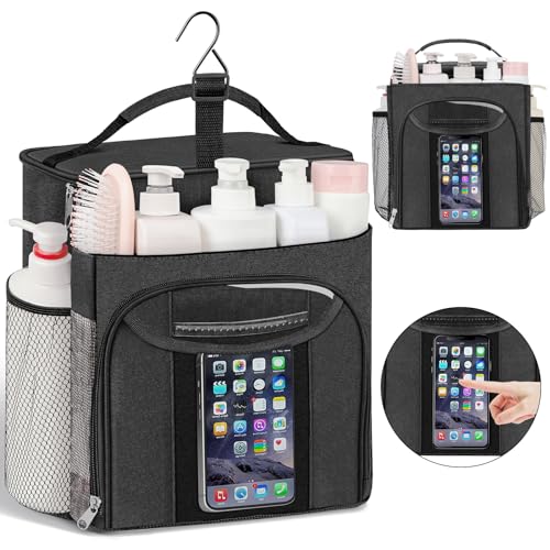 Attmu Shower Caddy Portable Hanging Shower Bag for Dorm Room College Large Capacity Quick Dry Mesh Tote Bag for Travel Camping Essentials (Black)