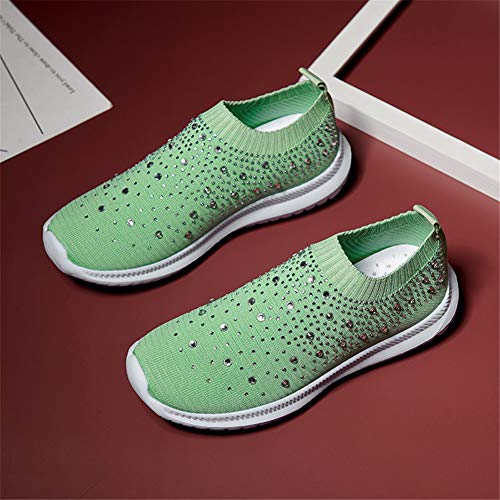 Image of GOSPT Women's Mesh Sport Shoes Rhinestone Glitter Slip On Ballroom Jazz Latin Dance Sock Sneakers