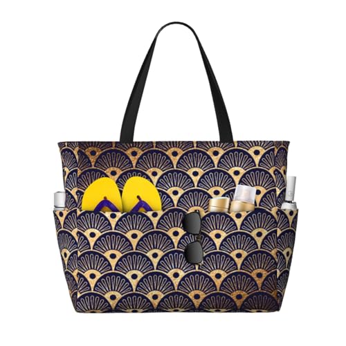 Coquillages Art Déco Golden Blu Navy le cabas fourre-tout chic et spacieux