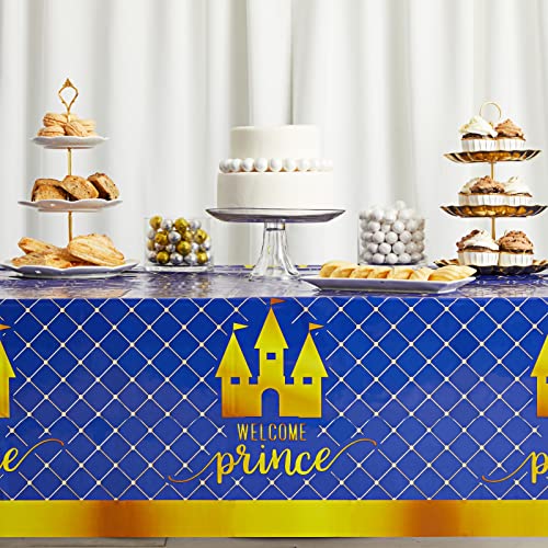 Image of BLUE PANDA Royal Prince Baby Shower Table Cloth - 54 x 108 in, Royal Blue, 3 Pack - Plastic Table Cover & Party Tablecloth for Baby Shower & Birthday