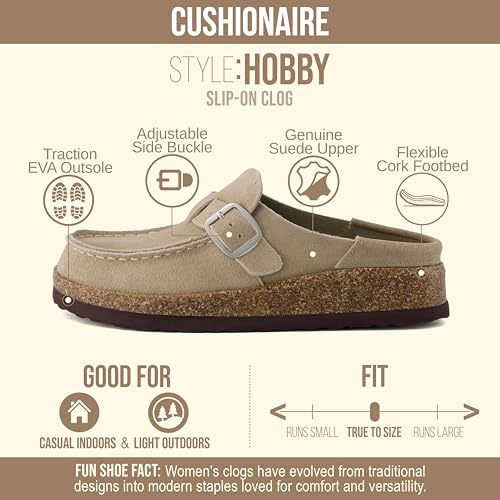 Image of CUSHIONAIRE Hobby 100% Genuine Leather Slip On Clogs for Women