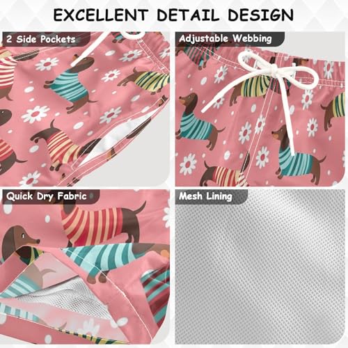 Swimming Trunks for Kids, Anti Chafe Swim Trunks Boys 2 T, Cute Cartoon Dachshunds Striped Colors3