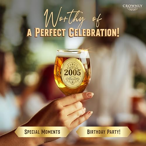 CROWNLY CRYSTAL® 2005 21st Birthday Gift for Men Personalised Beer Glasses 21st Birthday Decorations for Him Boyfriend Gifts Friend Beer Gifts for Men - Image 4