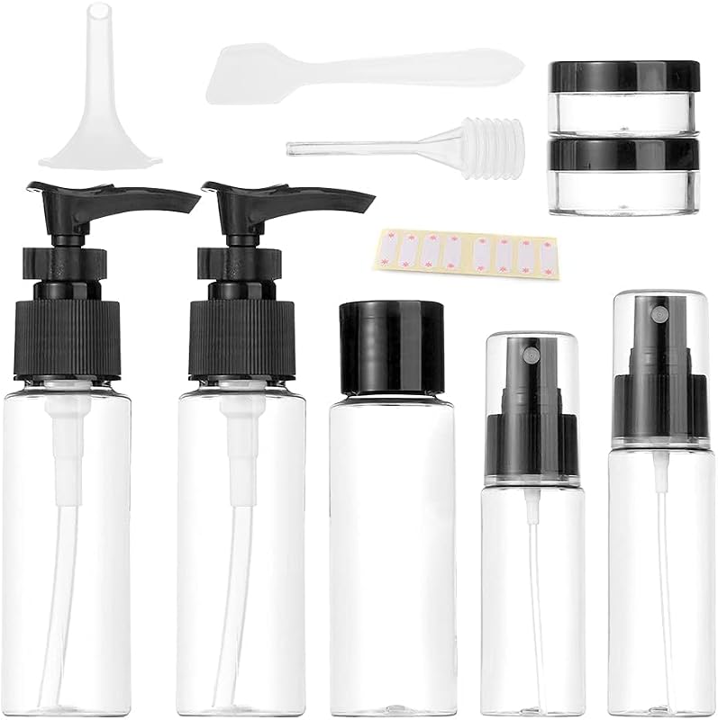 Kit Vitog com 11 frascos recarregáveis para viagem e estojo preto