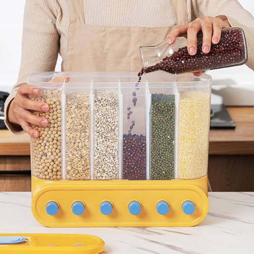 Distributeur de riz marron clair avec boîte de rangement à 6 grilles