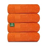 Organix 100% Cotton 4 Piece Bath Towel, 27'x54', Lightweight Bath Towels for Bathroom, Ultra Soft, High Absorbent, Quick Dry Bath Towel Set, Towels for Gym, Pool, Beach, (Orange)