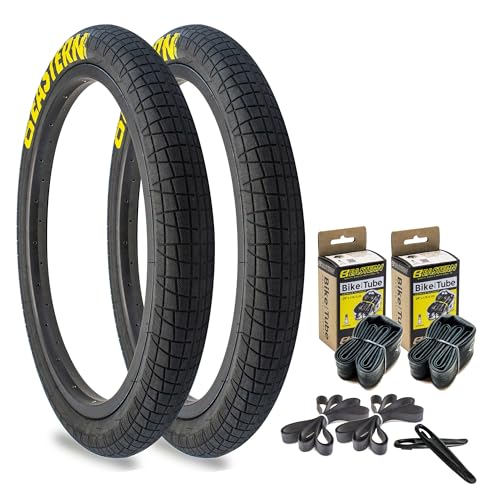 Eastern Bikes Throttle 20 inch BMX Tires Available with or Without Tubes, 2.2, 2.3 and 2.4 Inch Widths, White or Yellow Logo. (2.3' Yellow Logo, 2 Pack with Tubes)