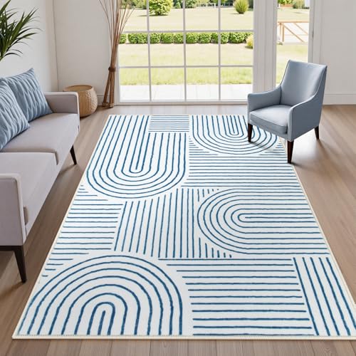 Image of Lahome Abstract Washable Area Rugs 5x7, Soft Blue Rugs for Living Room Ultra-Thin Non-Shedding Bedroom Rug, Modern Throw Rug Large Carpet for Dining Room Classroom Office(5'x7',Blue/White)
