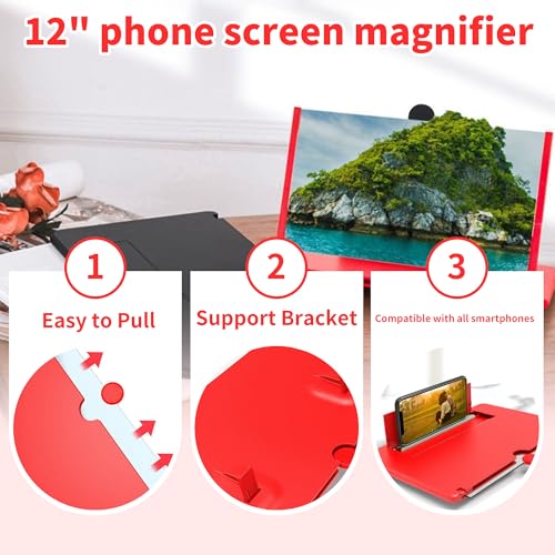 Phone Screen Magnifier, 3D Hd Foldable Phone Stand with Screen Magnifier, Portable Universal Enlarger Movies Gaming Video, Gift for Mom Dad Family（12"- 14" ） (12"-Black) by MXHLXRMP - Used condition - Image 4