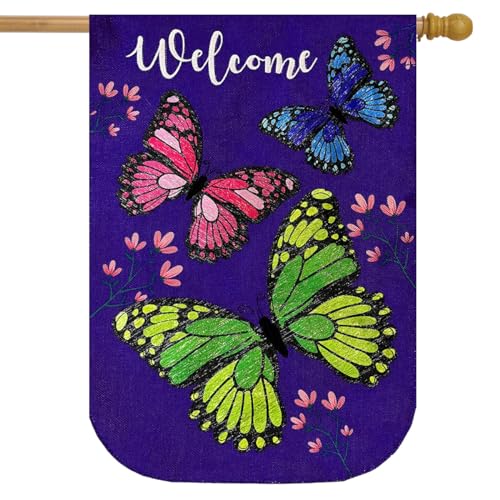 Butterfly Trio Spring Burlap House Flag 40" x 28" Briarwood Lane